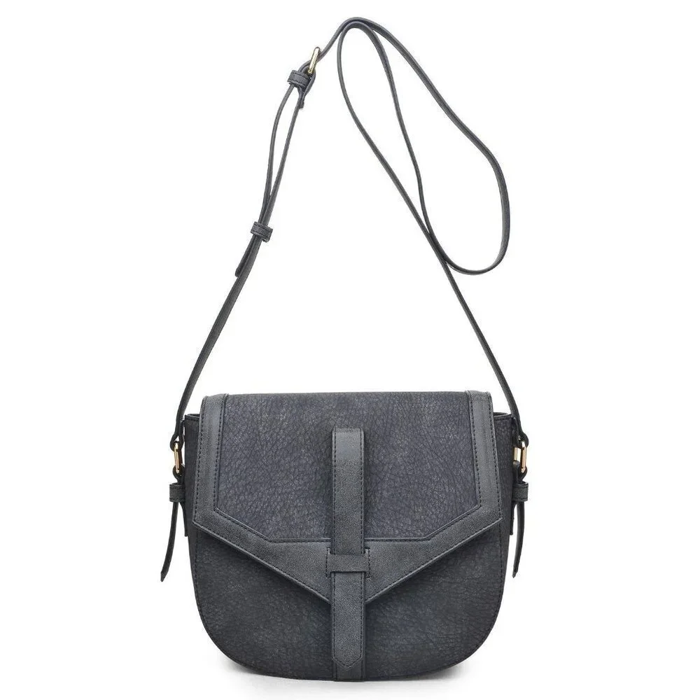 Crossbody Shoulder Strap Dark Grey Vegan Faux Leather Messenger Bag